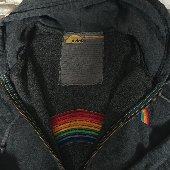 Aviator Nation Charcoal 🌈 Rainbow 🌈 Embroidered Zip Hoodie S - RARE - Picture 2 of 5